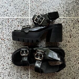 Jeffrey Campbell Huncho black platform sandals leather chunky y2k goth size 10